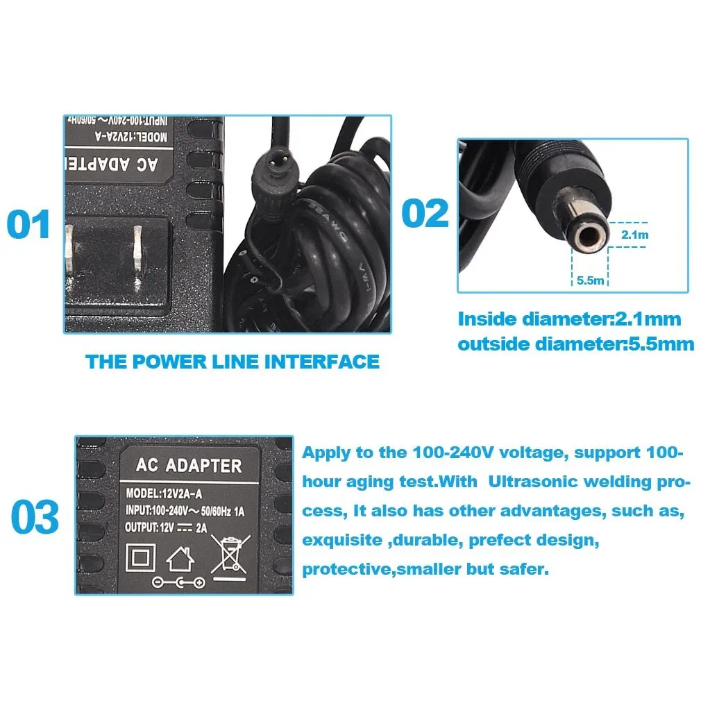 AC to DC power cord Wall Charger output DC 12V 1000mA 9