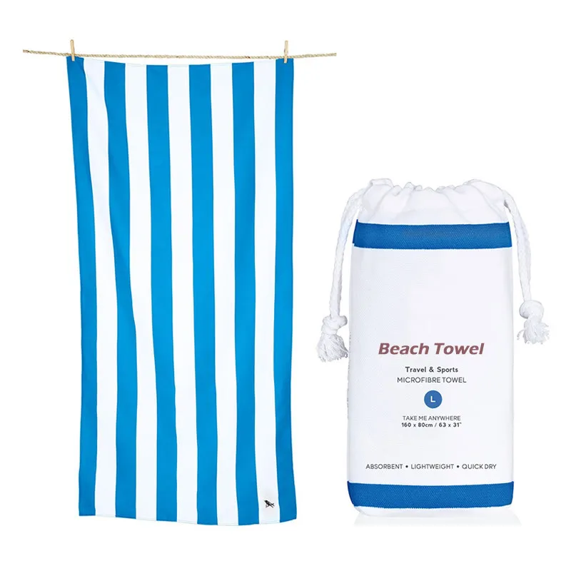 Quick Dry Custom Digital Printed Stripe Beach Towel Microfibre with Mesh Bag