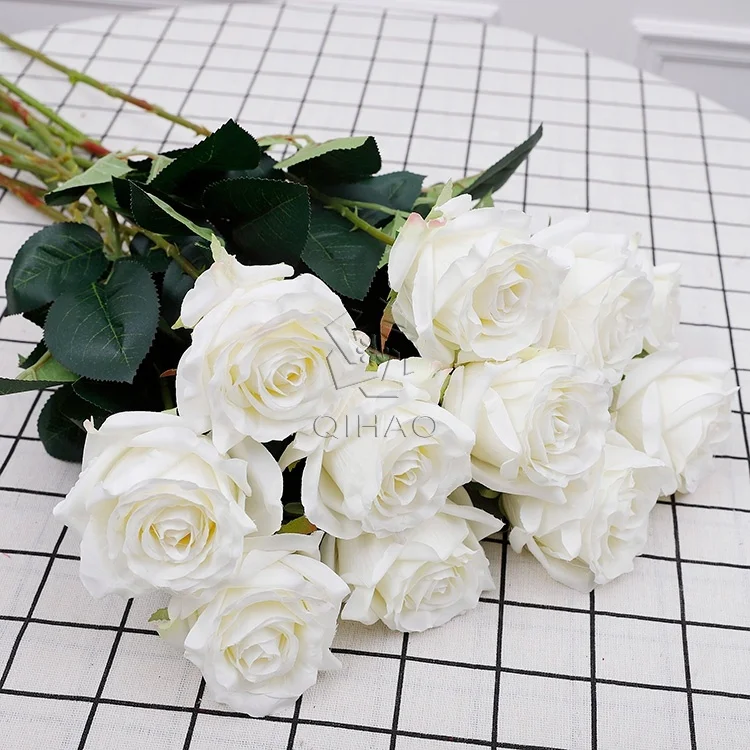 QiHao, лидер продаж, шелковые искусственные розы на стебель с одной головкой для Дня Святого Валентина
