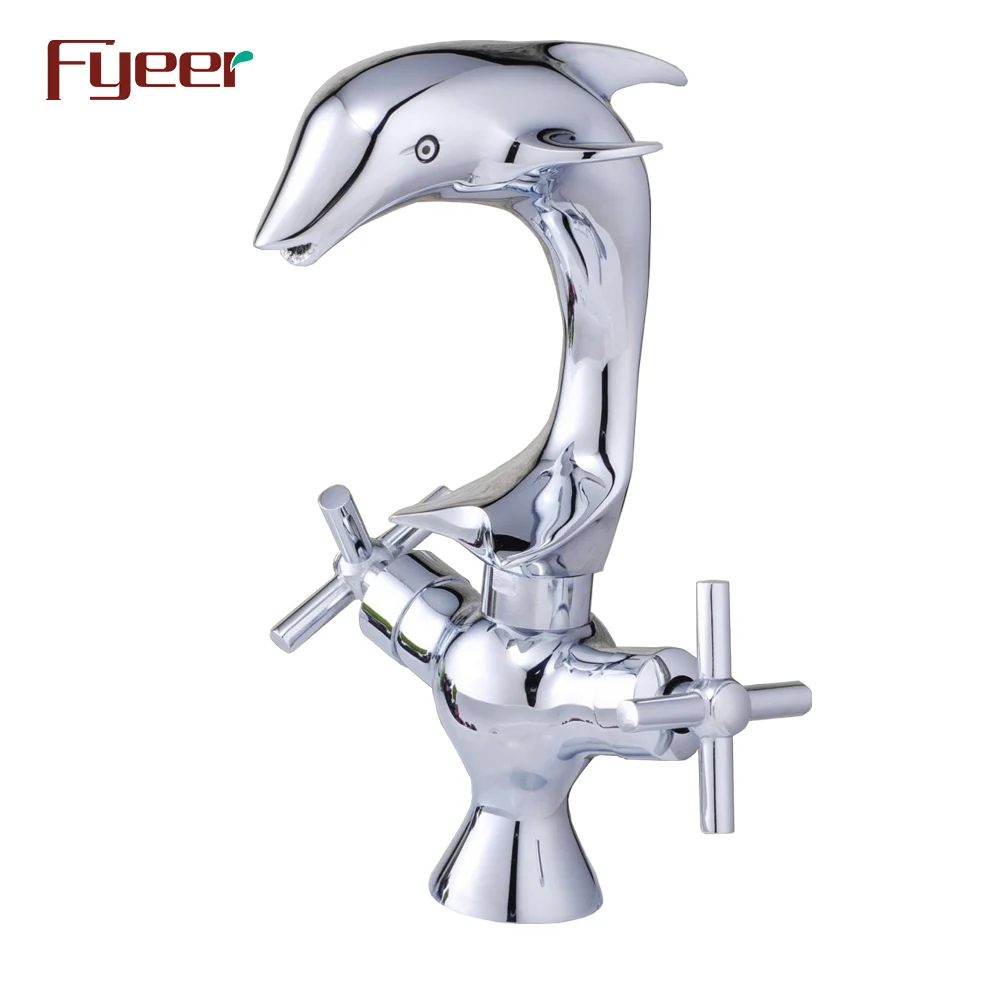 Fyeer Double Cross Handle Dolphin Brass Bathroom Washbasin Faucet - Buy ...