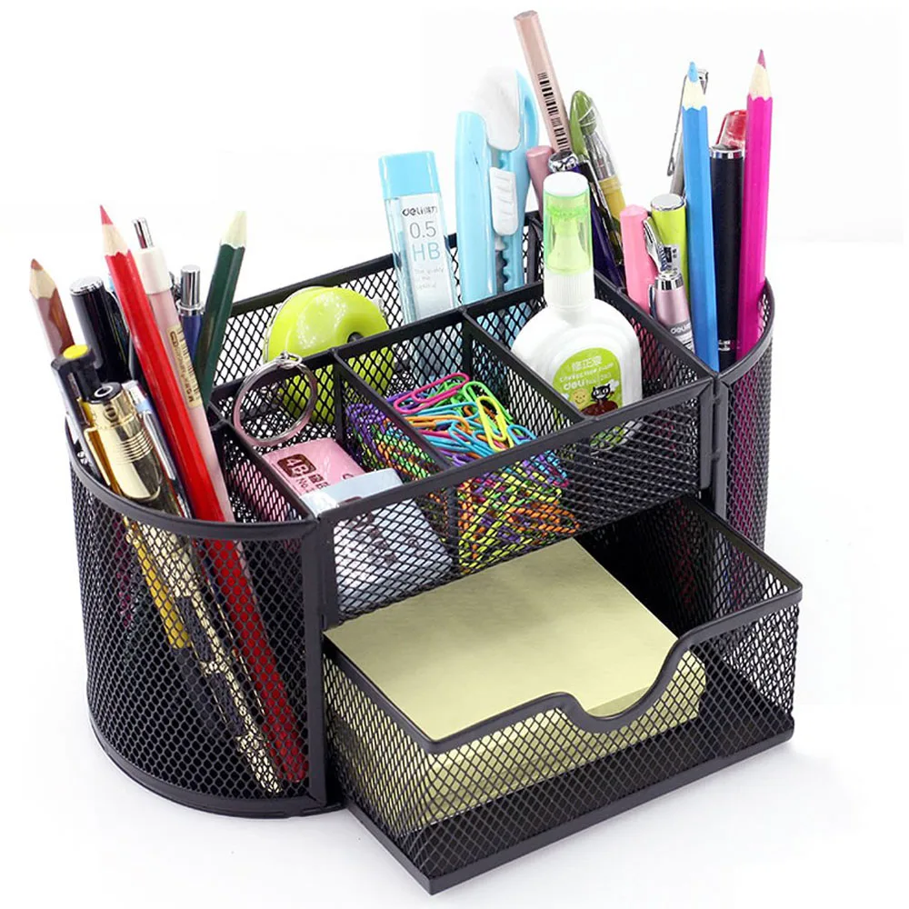Desk Organiser Metal Mesh Office Pen Pencil Holder Storage Desktop Tray S 