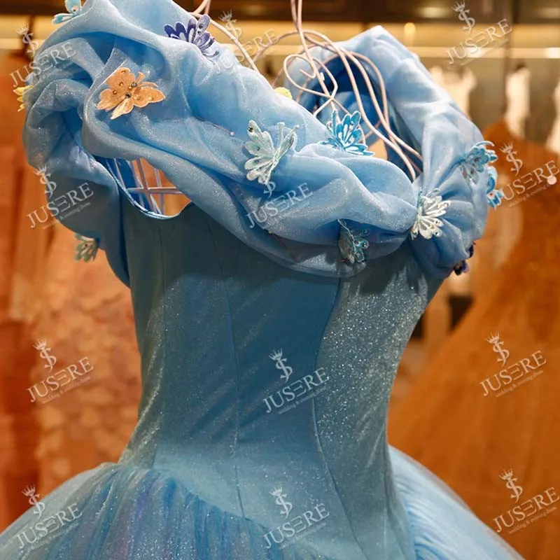 vestido de bola princesa off-ombro cinderella azul casamento vestido  nupcial com espartilho traseiro