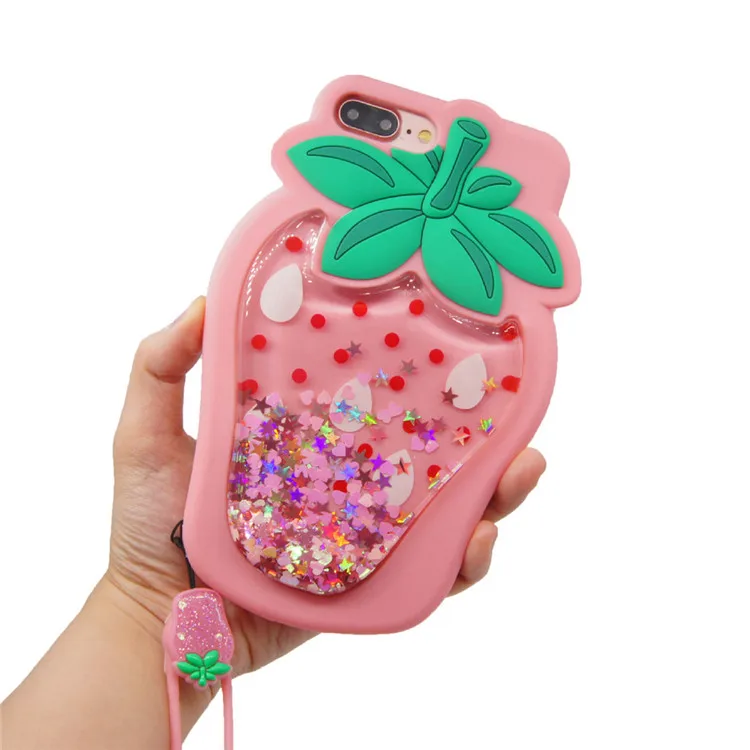 3D Pineapple Strawberry Fruit Silicone Bling Quicksand Case for Iphone