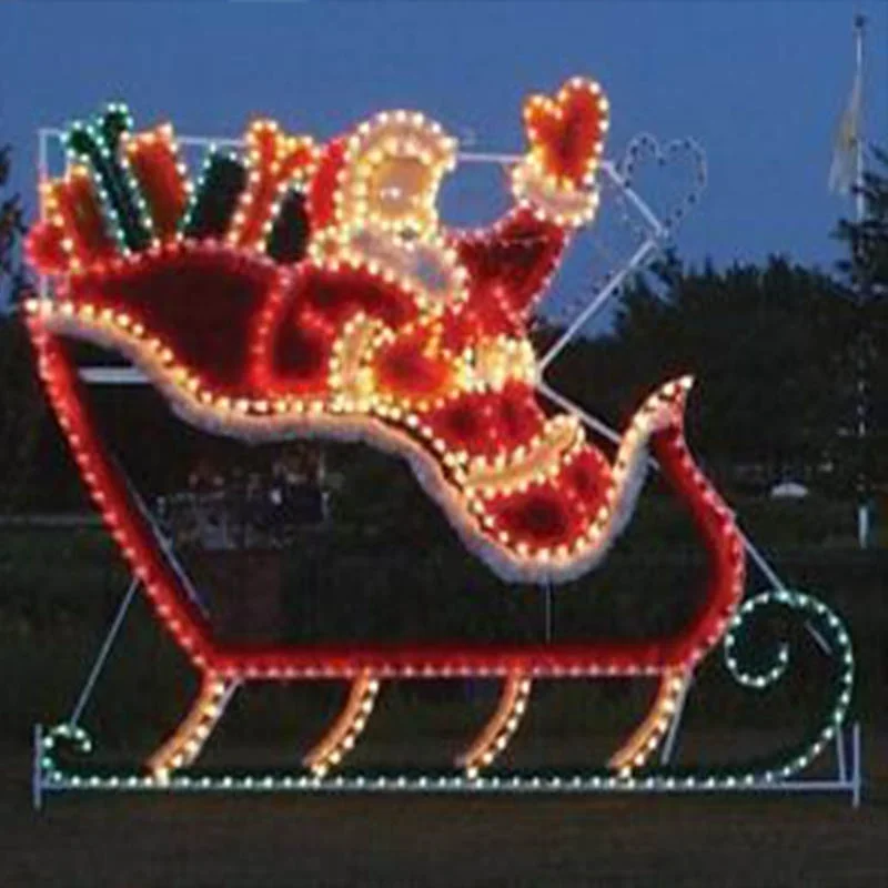 Outdoor 2D Rope Light Animated LED Santa Motorbike Golf Cart Characters for Commercial Christmas Lawn Rooftop Decoration