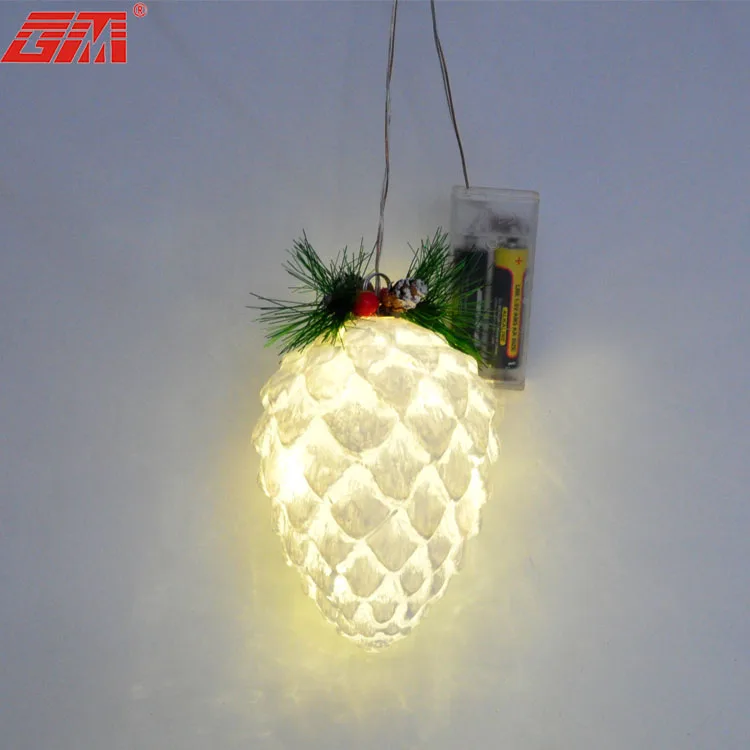 New Design Creative LED Light Decorative Glass Blown Pinecone Shaped Christmas Glass Hanging Ornament  for Xmas Tree manufacture