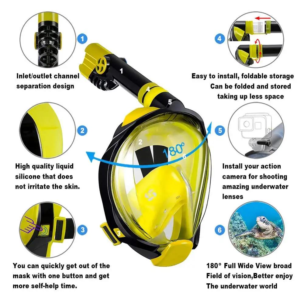 Adult Swimming Full Face Diving Mask Anti-Fog Full Face Snorkel Mask ...