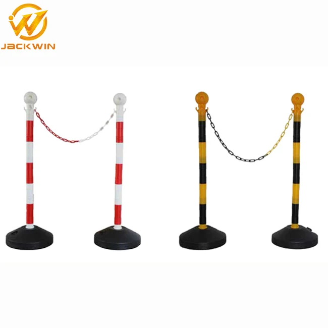 Goplus 4 Pack Delineator Post Cone 4PCS, Black+Yellow Traffic Cones Safety Barrier with Octagonal Fillable Base & 5FT Link Chains Plastic Street Stanchions Construction Cone Parking Post 