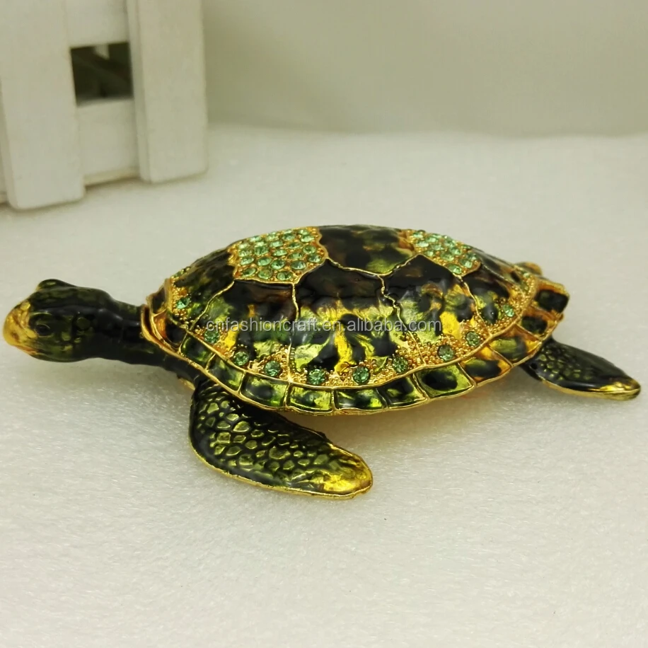 New Tortoise Trinket Tortoise Figure Enamel Tortise Green Crystal Tortoise Trinket Jewelry Boxes