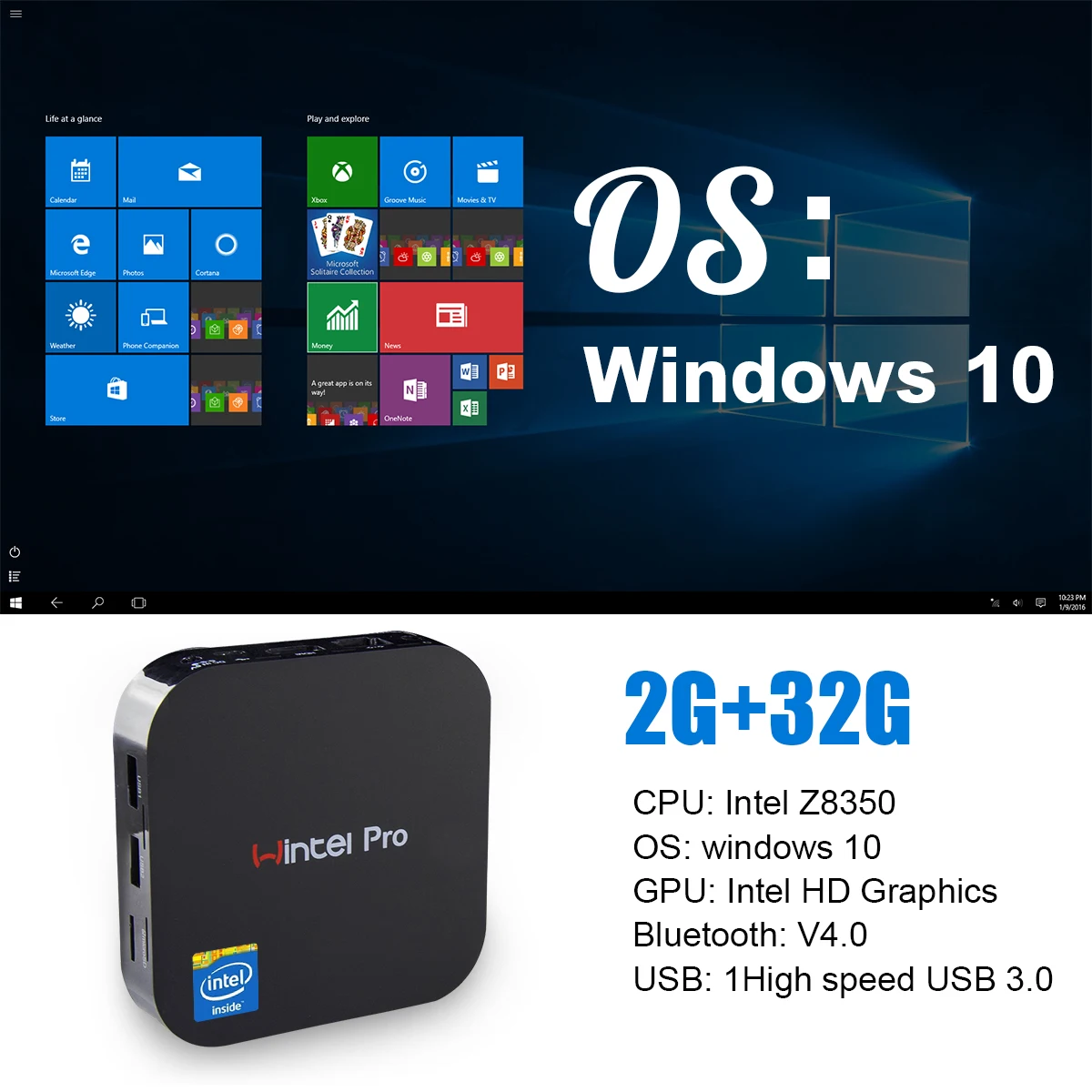 Wintel CX-W8 Pro Wintel W8 Pro Dual Mini Pc Window10 Android 4.4 Z3735F Quad Core 64Bit TV Box 2G/32G