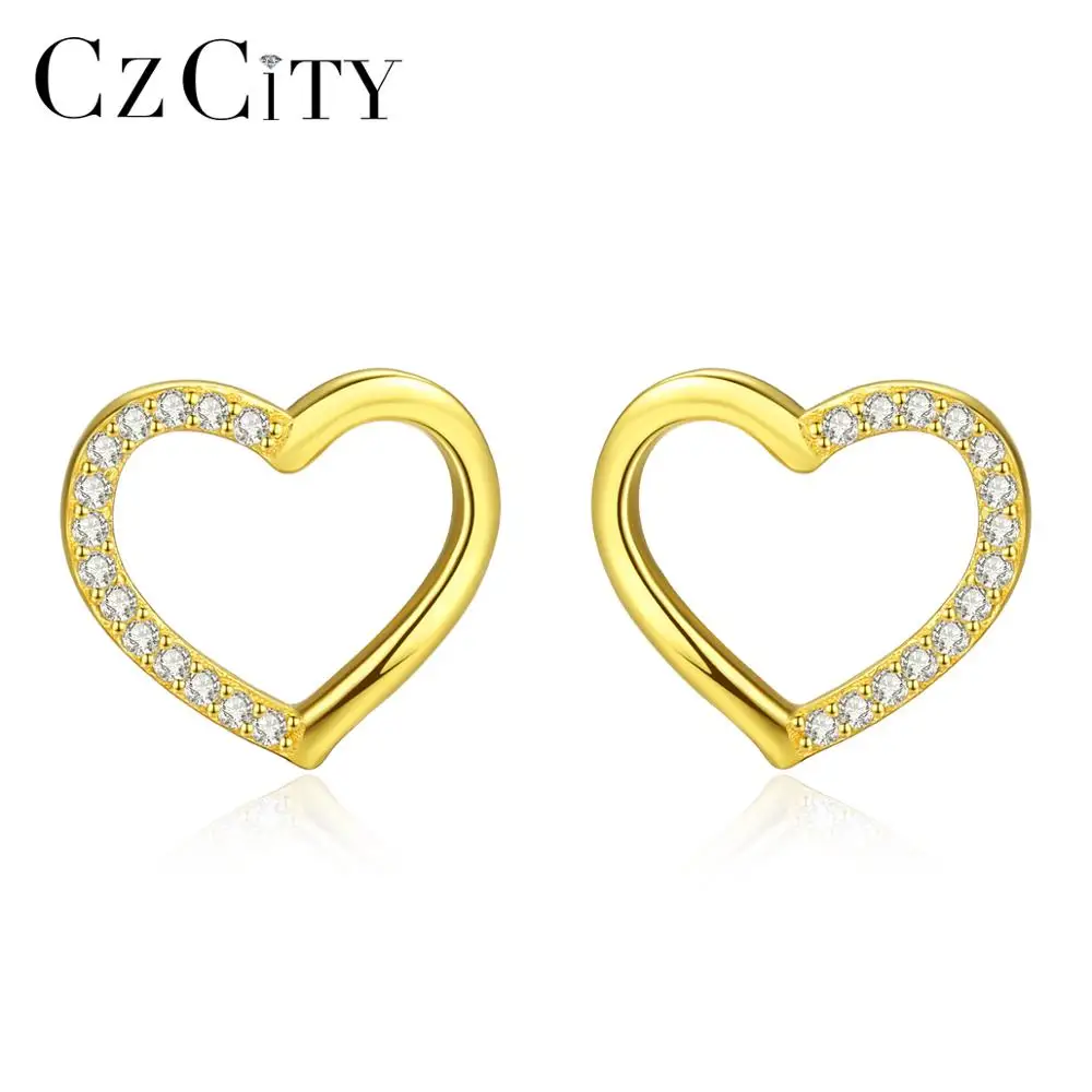 CZCITY Fashionable 925 Sterling Silver Small CZ Paved Heart Love Cz Stud Earrings for Women