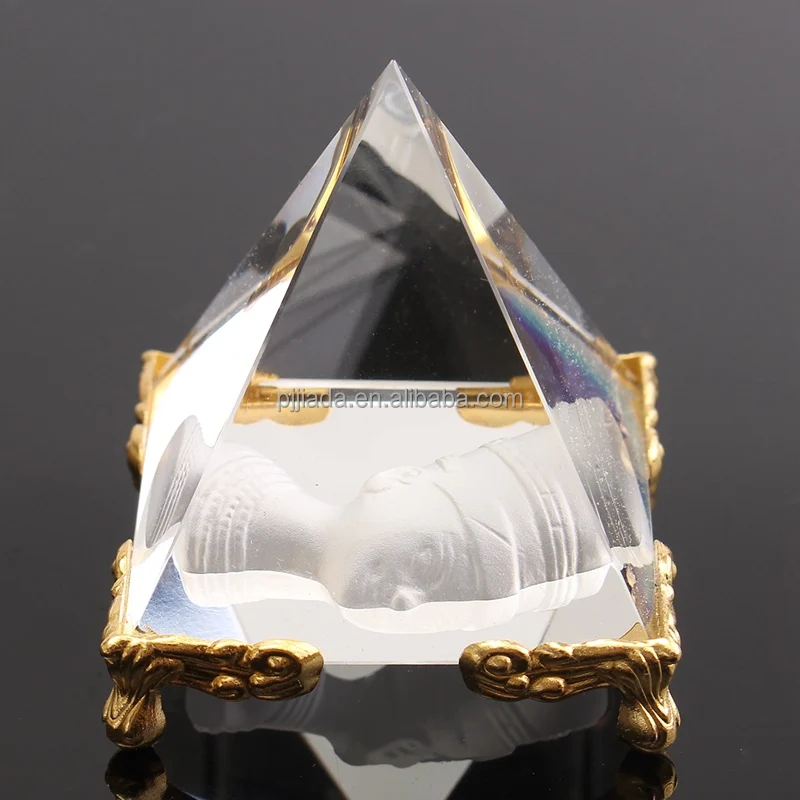 Triangle Clear K9 Crystal Glass Pyramid 3D Laser Etched with Gold Base Personalized logo Engraving Paperweight