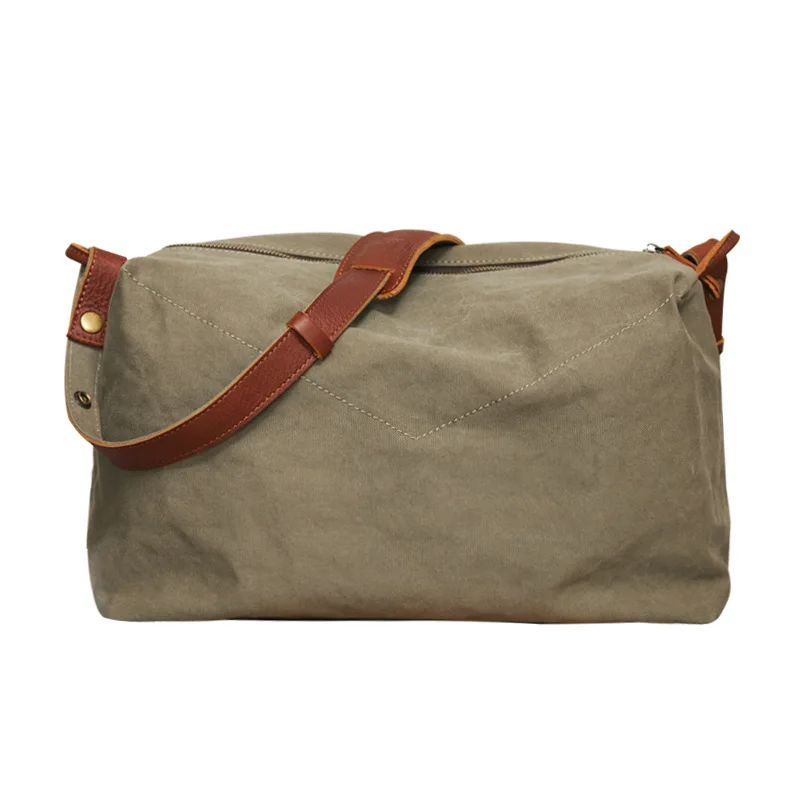 Mens Leather Handle Canvas Sling Travel Weekender Bag