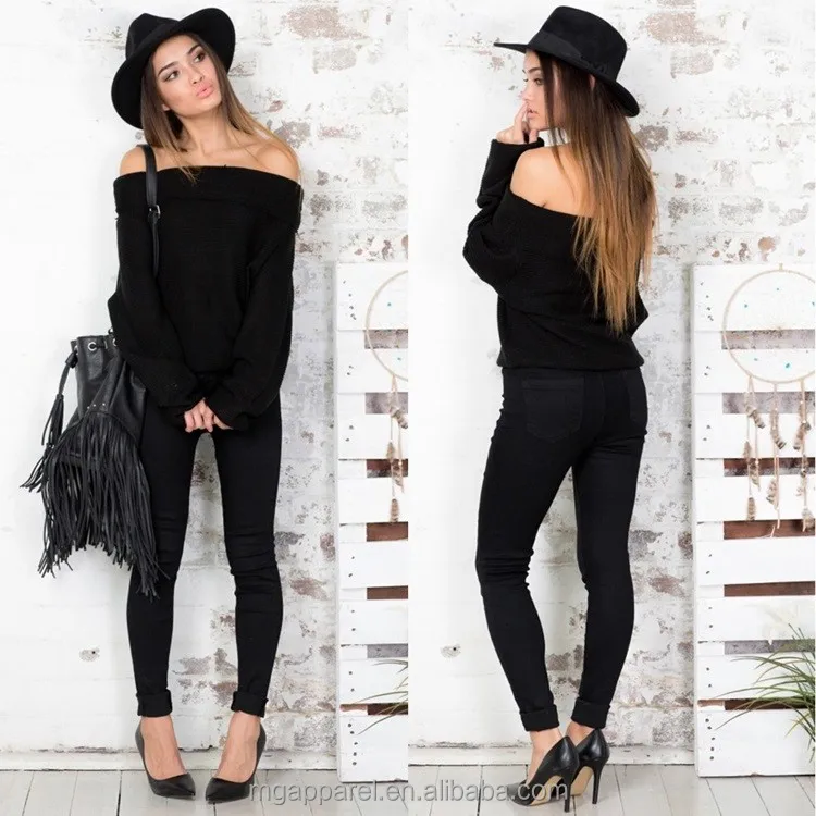 black loose off the shoulder top