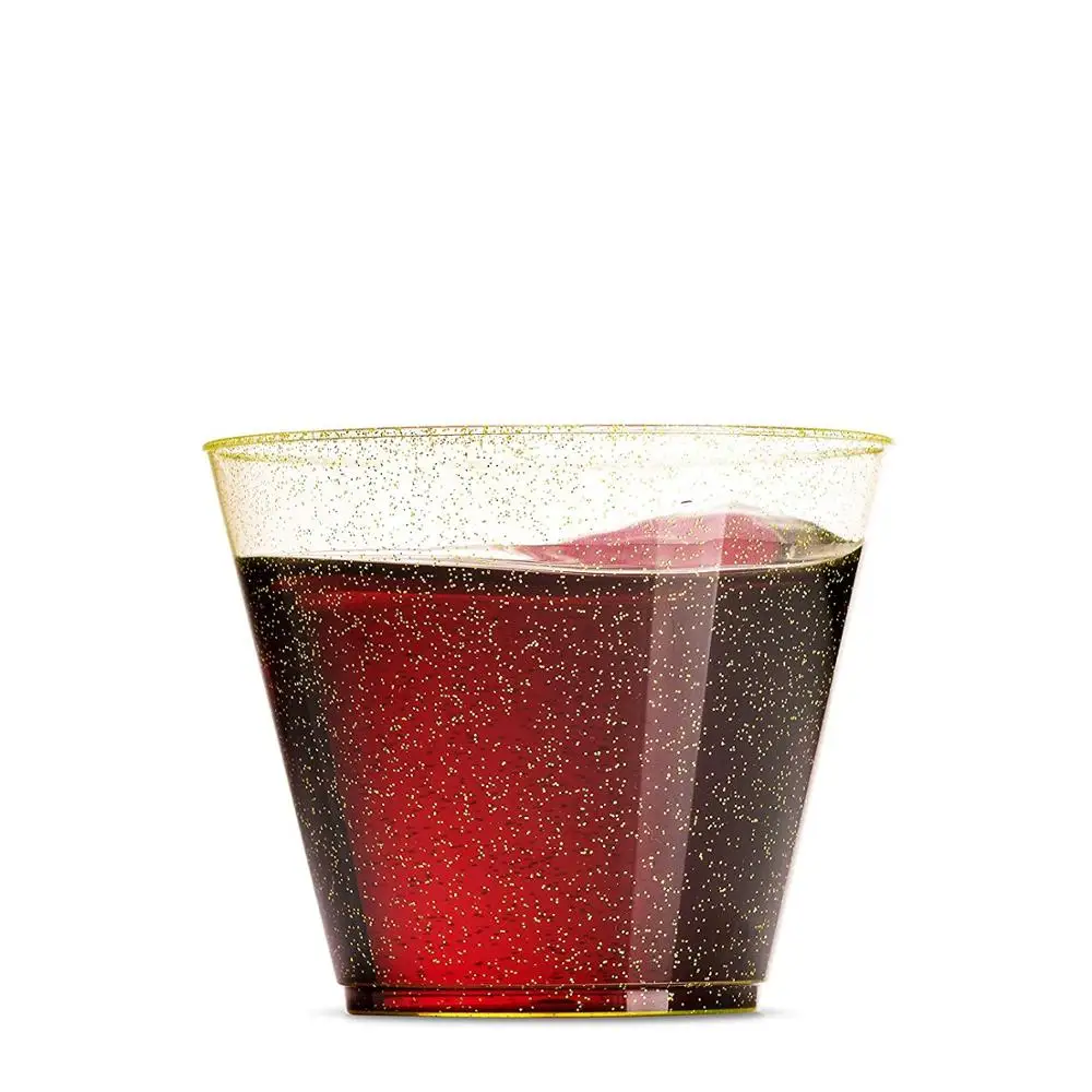 Пластиковая чашка с золотым блеском, 50 шт., 9 унций, 10 унций, 12 унций, 14 унций, 16 унций
