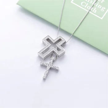 costume jewelry 925 sterling silver CZ gold cross pendant statement necklace for man and woman