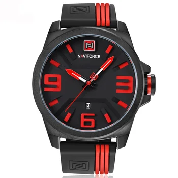 WJ-6391 Silicone Watches 3ATM Brand Naviforce Handwatches Day Date Big Number Men Wrist Watches