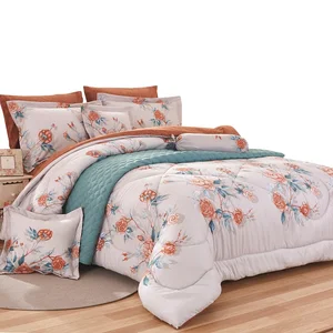 KOSMOS Bedding Dubai 90gsm Microfiber High Quality Flower Printed 9 Pcs Comforter Set
