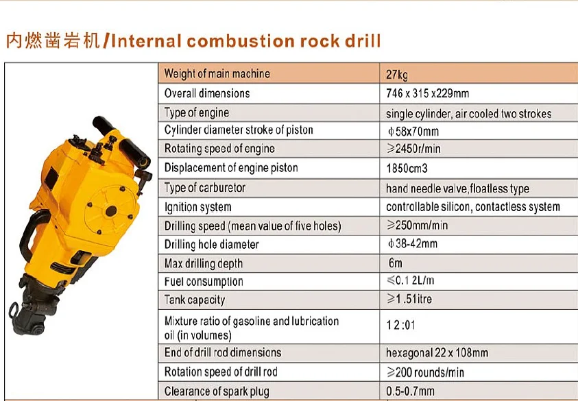 High Quality Factory Price YN27C petrol jack hammer YN27J gasoline rock drill Pionjar 120 drilling machine