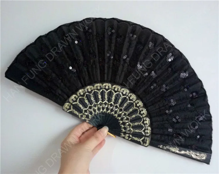 Вышитый ручной пластиковый складной Ручной Веер с