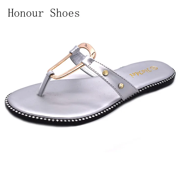 Chanclas Plateadas Con Cuentas Alrededor Del Metal Para Mujer,Zapatillas  Decorativas,Nuevo Diseño - Buy Sandalias Cómodas Informales,Chancletas  Plateadas,Sandalias Planas Product on Alibaba.com