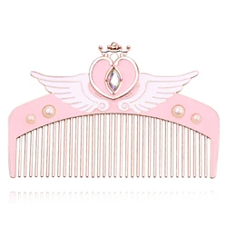 Pink Beauty Gift for Lady Girl Metal Cat Hair Comb Crystal Luna Wing Heart Shape Sailor Moon Symbol Makeup Comb