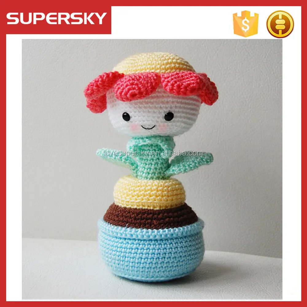面白い手作りかぎ針編みおもちゃ花柄あみぐるみ人形おもちゃ子供の