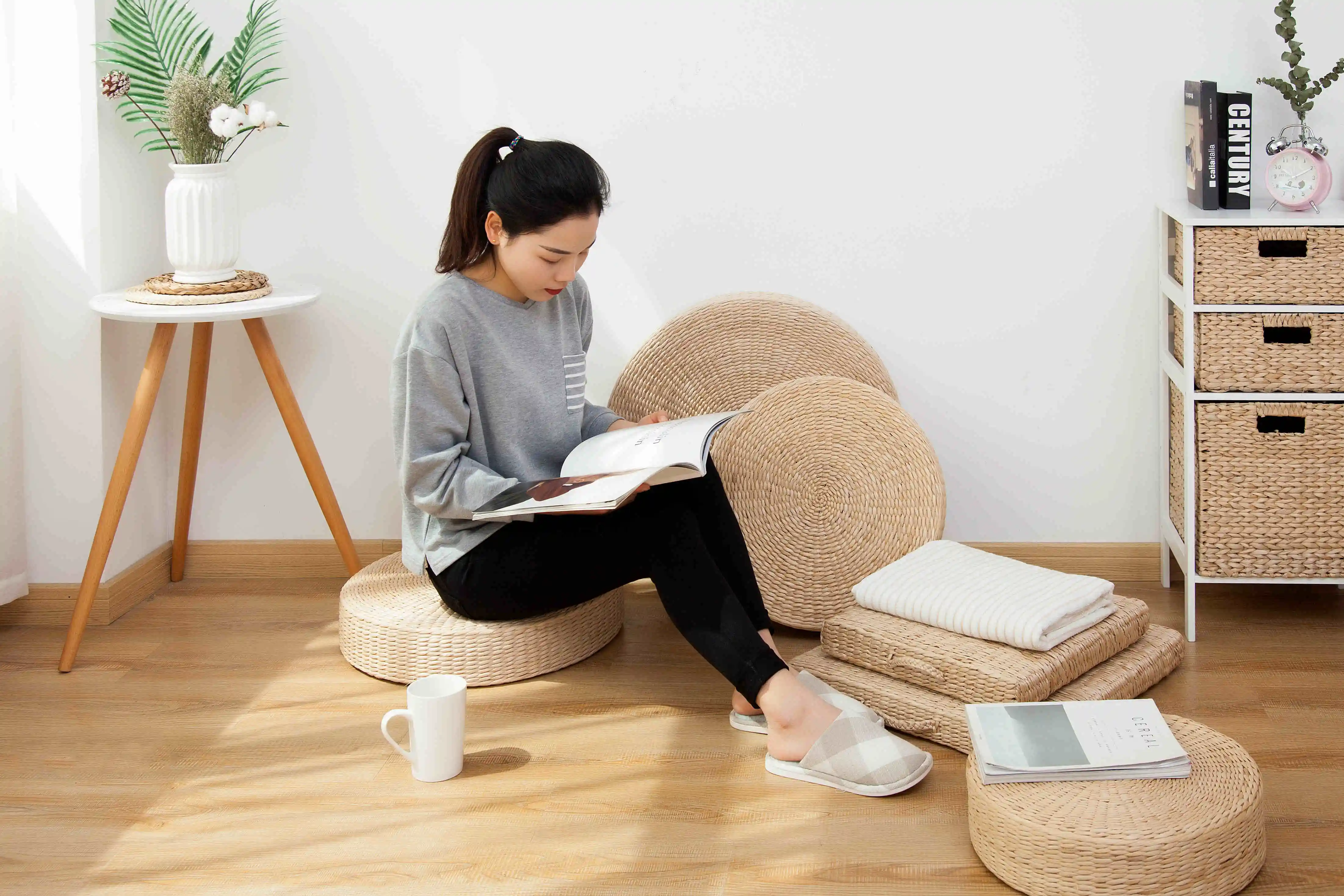 Japanese Seat Cushion  Natural Woven Straw Seat Cushion Pad