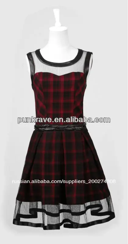 черный и красный шотландии панк-стиле плед юбка из панк-рэйв q-205