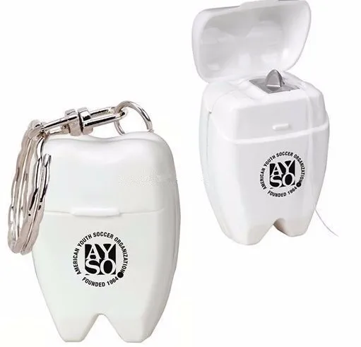 Werbegeschenk 10-25m buntes Mini-Zahnform-Zahnseide-Schlüsselanhänger-Drucklogo