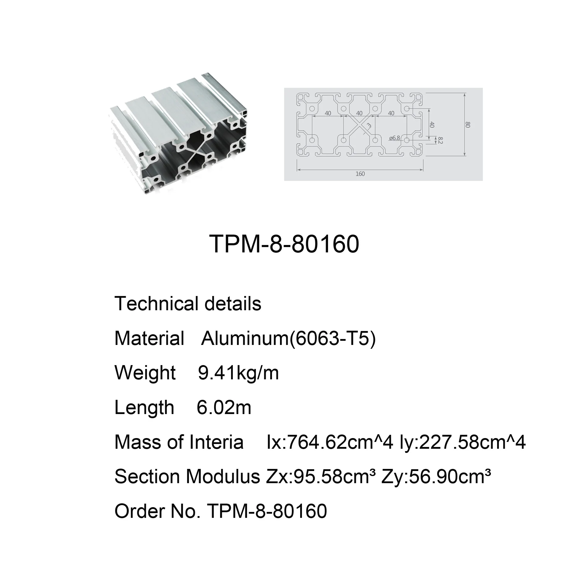 Heavy Duty Industrial 6063 Anodize 80160 Extrusion T Slot