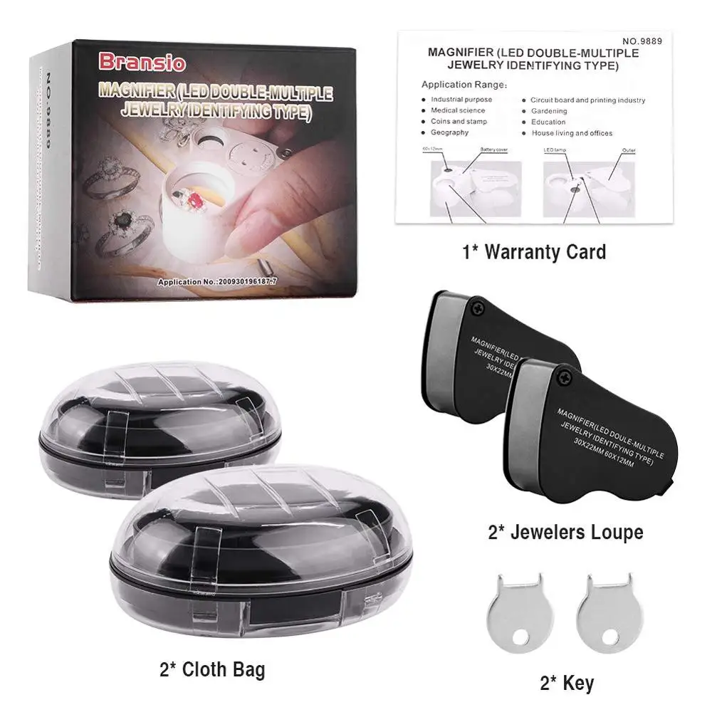 EnTeck 30X 60X Dual Lens LED Illuminated Jewelry Magnifier, Pocket  Microscope Magnifying Jewelers Eye Loupe Glasses