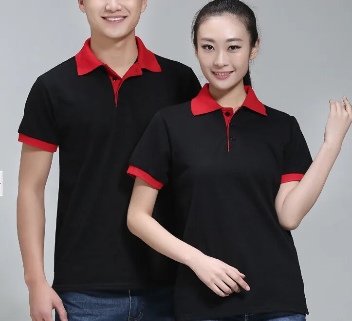 black polo shirt with red collar