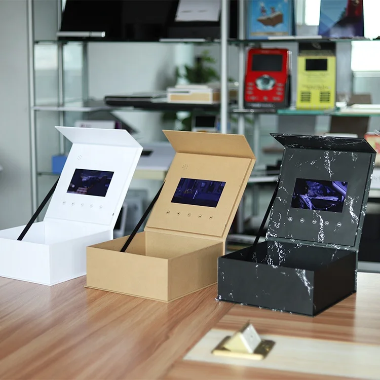 More Choice Hign End Customized 7 Inch LCD Screen Light Control Video Card Gift Box Invitation Video Packaging Box for Jewelry