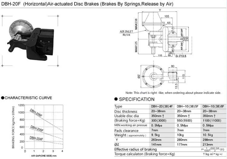 Pneumatic Air Disc Brake Vertical Horizontal Type DBG DBH Industrial Caliper details