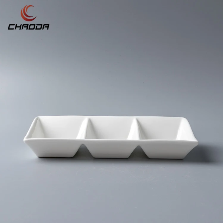 Sauce Dish 3 Compartment Divided Dipping Sauce Bowls Ceramic Divided Plates Buy Rectangular