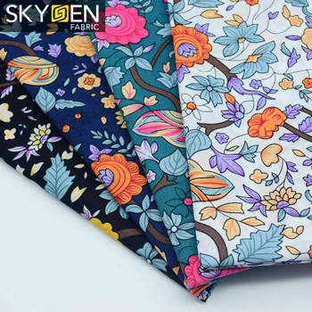 Guangzhou zhongda market textile cotton Skygen ready stock plain 100% Cotton Floral Fabric Printed Fabric shirts fabrics