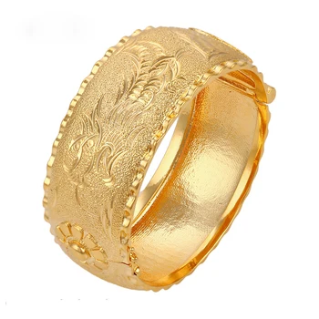 wholesale fine jewelry flowers carved 24k gold plated wedding bracelet bangle for women