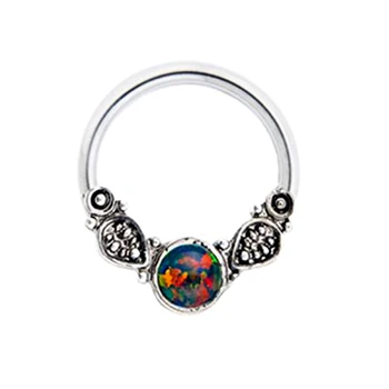 Surgical Steel Captive Bead Synthetic Fire Opal Jewelled Tribal Leafs Nose Ring Piercing