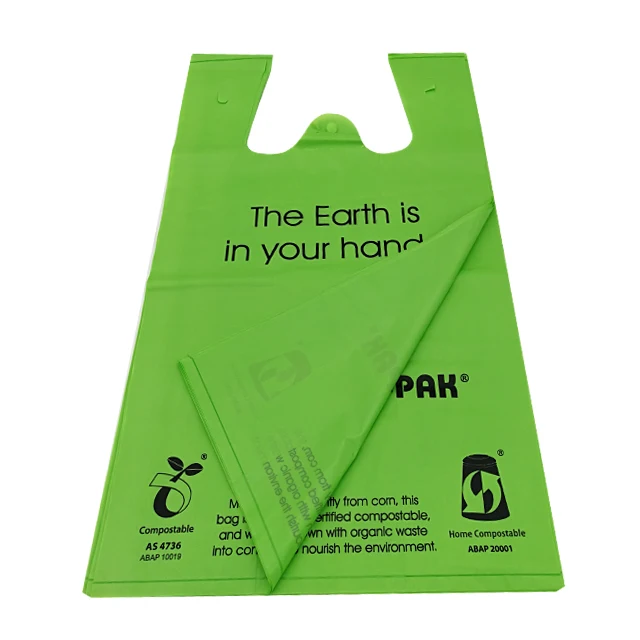 custom PLA compostable 100% biodegradable plastic shopping bag wholesale