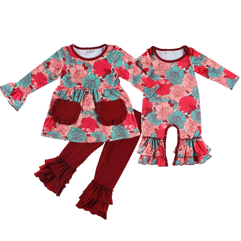 卸売子供秋服女の子フローラルベルトップマッチブルゴーニュフリルパンツセット女の赤ちゃんの衣装 Buy 秋服 ベビー花服 ベイ衣装 Product On Alibaba Com