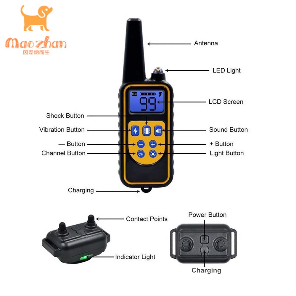 Newest Style Pet Trainer Device Humane Shock USB Rechargeable Dog Training No Barking Anti Bark Collars