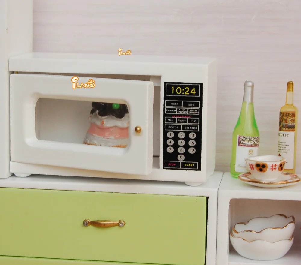 
Миниатюрный Кукольный домик iland, миниатюрная посуда, микроволновая печь, материал из белого дерева HC015B 
