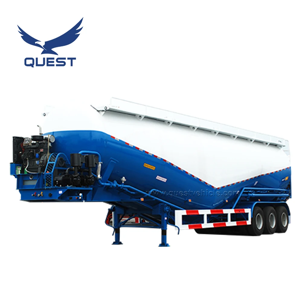 QUEST Tri-axle 60cbm 45cbm 60 Ton 70 Ton Powder Tanker Dry Silo Bulk Cement Bulker tank Semi Trailer for Sale