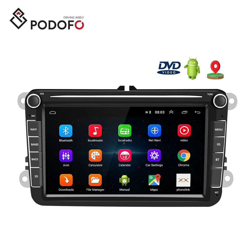 Podofo Android 8.1 8'' 2 Din Autoradio Car Radio Car Android Player GPS Wifi BT For VW/PASSAT/POLO/GOLF 5/6