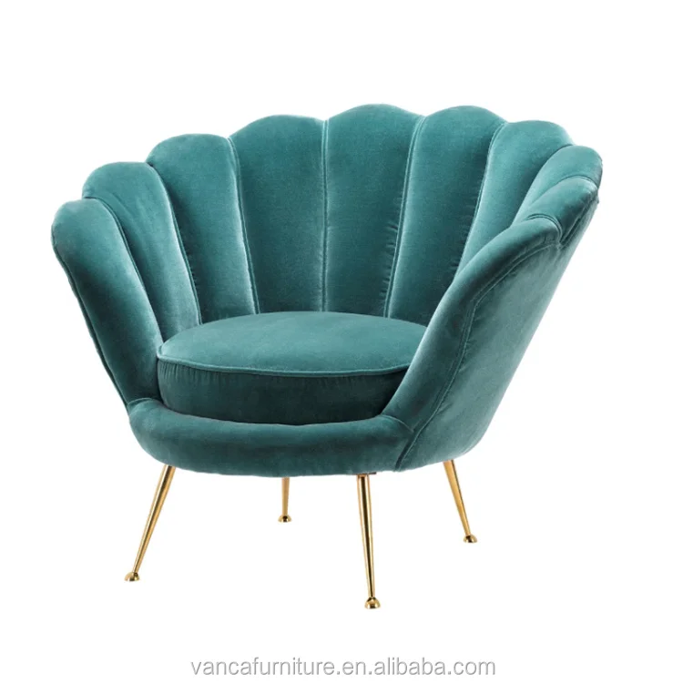 Red Velvet Fabric Flower Shape Lounge Leisure Chair