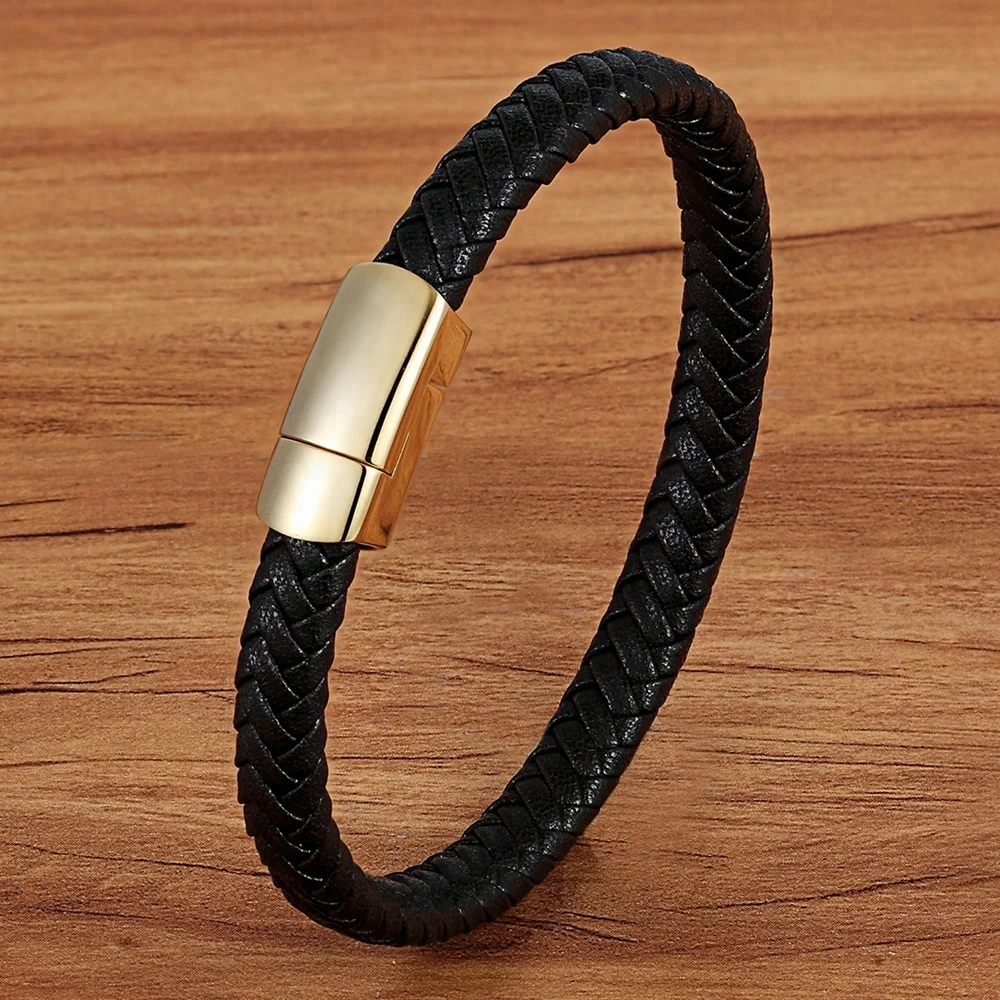 Men's Braided Genuine Leather Stainless Steel Cuff Bangle Bracelet Wristband New 
