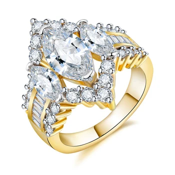Unique Gold Color Wedding Engagement Rings White Marquise Cubic Zirconia Two Tone Plated Diamond Engagement Ring