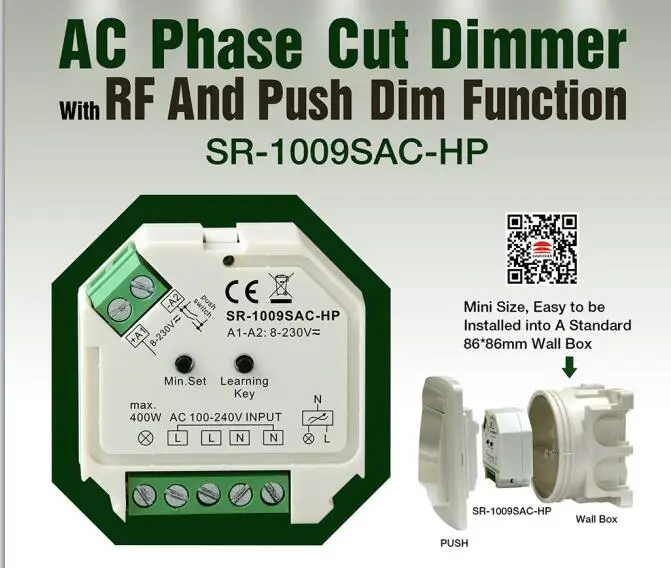 RF/WiFi Control AC Phase-Cut Dimmer with Push Dim SR-1009SAC-HP