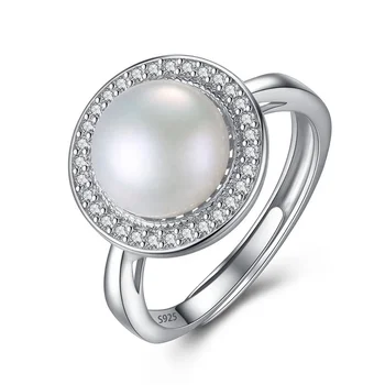 CZCITY Luxury Wedding Woman Jewelry Natural Freshwater Pearl Silver Fresh Water Jewellery Ring