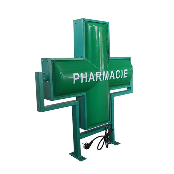 High Quality Acrylic Cross Sign Low Power Pharmacie LED Light Box Irregular Shape Outdoor Standing Silk Screen Display